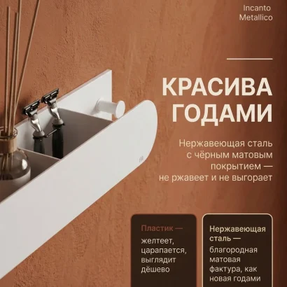 Полка для ванной настенная белая, нержавейка 70 х 13 х 10 см, для шампуней и косметики
